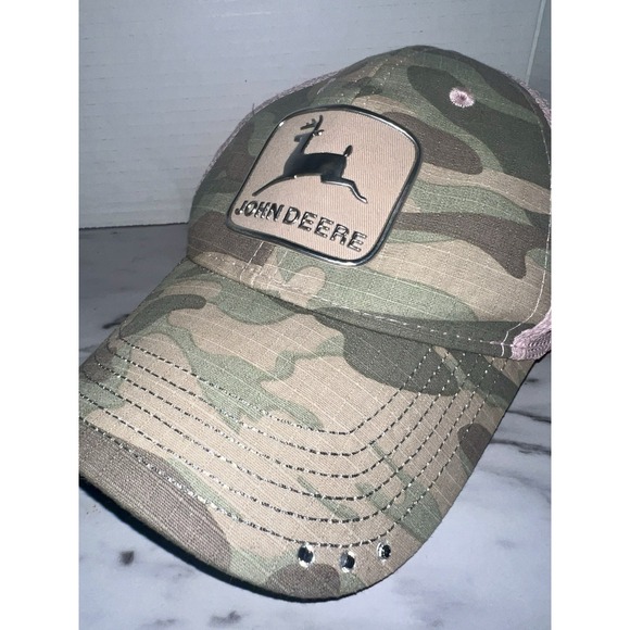 John Deere Tractor Girl Camouflage Pink Adjustable Mesh Back Baseball Hat Cap - Picture 3 of 4